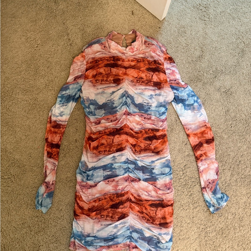 Wild Fable Red and Blue Long Sleeve Dress
